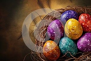 Bright colorful easter eggs,easter background with space for text