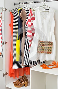 Bright colorful female fashion clothes