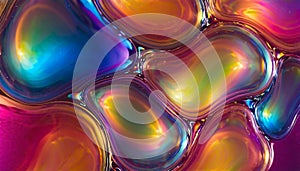Bright colorful glowing unusually shaped bubbles, abstract liquid or glass pattern background