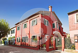 Bright colorful houses on Burano island on the edge of the Venetian lagoon. Venice