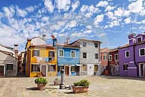 Bright colorful houses on Burano island on the edge of the Venetian lagoon. Venice