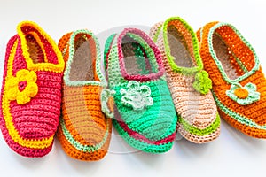 The Bright and Colorful knitted homemade slippers.