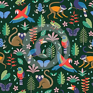 Bright colorful night jungle seamless pattern