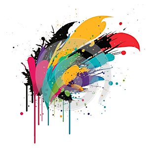 Bright colorful paint watercolor acrylic splash splatter stain brush strokes drips on white background. Modern vibrant aquarelle