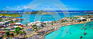 Panoramic harbor landscape of Marigot, Saint Martin.