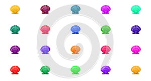 Bright colorful pattern background of multicolred shells in grid