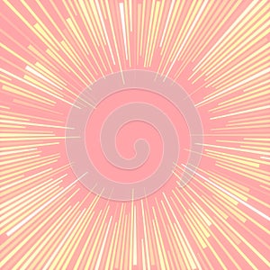 Bright, colorful pattern of lines in the shape of a sun with rays on a pink background. 3d rendering illustration