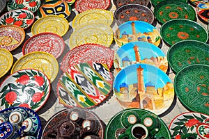 Bright and Colorful Plates in the Local Uzbek Pattern Style