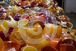 Bright colorful Rajasthani bangles, being sold at famous Sardar Market and Ghanta ghar Clock tower in Jodhpur, Rajasthan, India