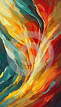 Bright colorful red yellow orange oil paint on surface abstract art backdrop