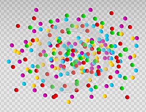 Bright colorful round confetti frame on transparent background. Vector illustration.