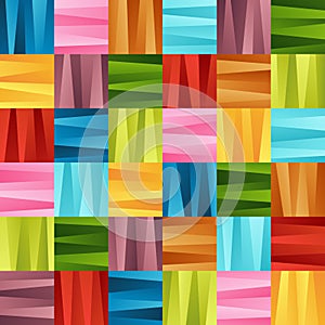 Bright Colorful Seamless Pattern of Striped Gradient Blue, Brown, Green, Red, Pink, Violet, Yellow Squares