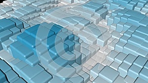 Bright colorful shiny solid squares floating in a wavy shape background