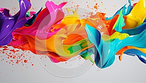 Bright colorful splashes of paint colliding. Abstract minimal wallpaper. Concept of creativity and ideation photo