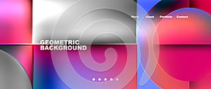 Bright colorful squares with round elements minimal geometric background. Vector Illustration For Wallpaper, Banner