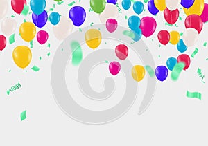 Bright colorful stars and balloons border on a background. Festive birthday party vector poster. Celebration illustration