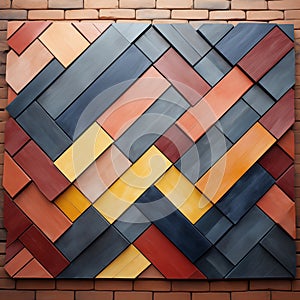 Bright and colorful tile decoration on a brick wall