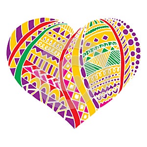 Bright colorful vector heart. doodle design, valentine`s day decoration, prints, backgrounds