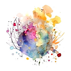 Bright colorful watercolor splash splatter stain brush strokes on white background. Modern vibrant aquarelle spot. Rainbow trendy