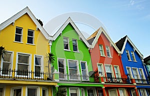 Bright coloured wooden houses in northern Ireland