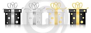 Bright colourful chistmas presents with silver and gold ribbon, vector illustration photo