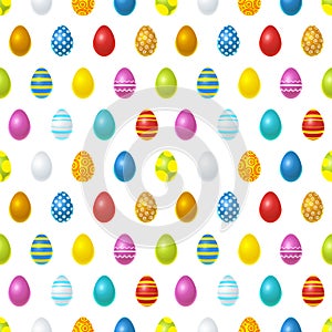 Bright colourful easter eggs on white, seamless pattern