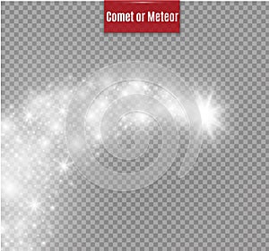 A bright comet with large dust. Falling Star. Glow light effect. Golden lights. Vector illustration.