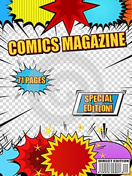 Bright comics magazine template photo