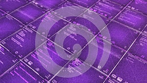 Bright computer background with program codes. Animation. Background with computer codes in tabular form. Colored cells