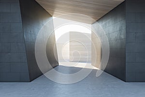 Bright concrete tile space interior background with sunlght. Design and abstraction concept.