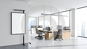 Modern Office Interior with Mockup Display and Workstations