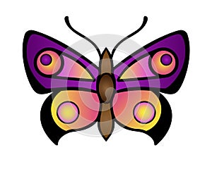 Bright, contrasting butterfly in purple, violet and pink colors. A luxurious vector butterfly insect is a symbol of spring