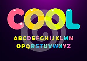 Bright cool colored letters set. Bold rounded glossy kid style alphabet. Font for events, promotions, logos, banner photo