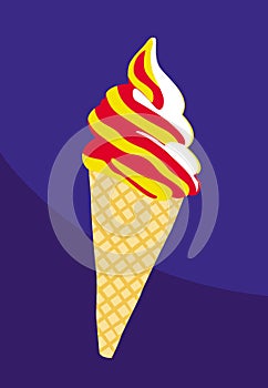 Bright coolness. Delicious ice cream. Graphic image of yellow and red ice cream.