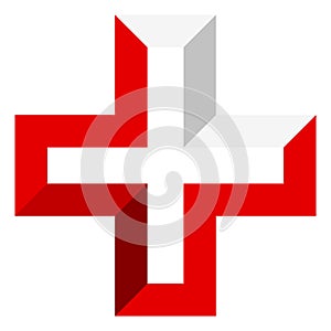 Bright cross as healthcare, first aid icon or logo