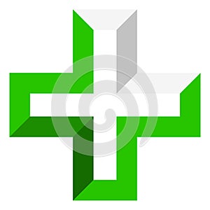 Bright cross as healthcare, first aid icon or logo
