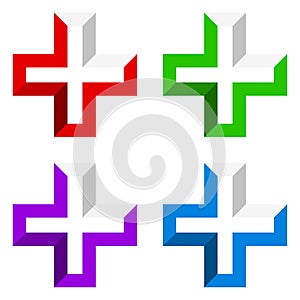 Bright cross as healthcare, first aid icon or logo