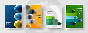 Bright 3D spheres postcard layout collection