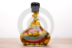Bright decorative sealed glass bottle with vegetables