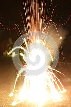 Fireworks from bright powerful firecracker during Diwali festival