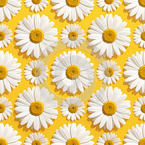 Bright Diagonal Daisy Grid Pattern on Yellow Background