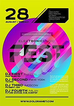 Bright DJ Poster for Summer Festival. Minimal Electronic Music C