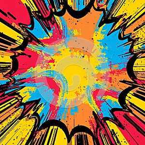 Colorful Comic Pop Art Background with Explosive Cartoon Elements