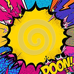 Colorful Comic Pop Art Background with Explosive Cartoon Elements