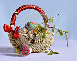 Bright Easter eggs in the basket.