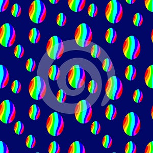 Bright Easter eggs on a blue background, Seamless pattern. Vector illustration
