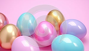 Bright Easter eggs on pink background