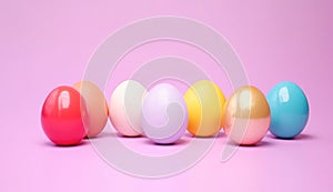 Bright Easter eggs on pink background