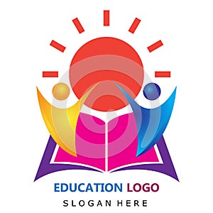 Bright education book library people teen kids happy success collage academy university school logo vector.