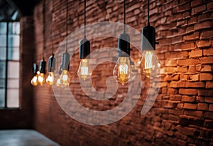 bright electric cement colours bulb element blank construction wall brick lamps background architecture business Many copy red